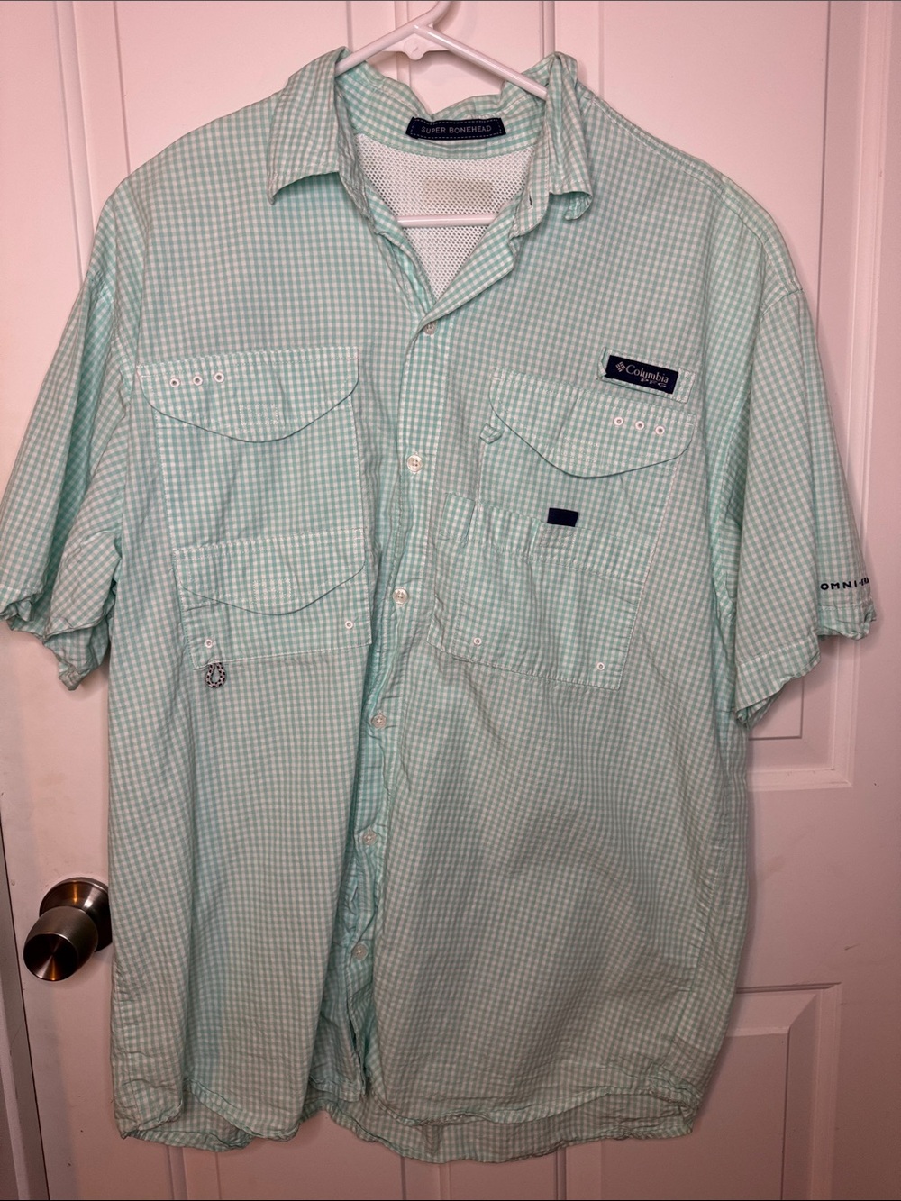 Columbia Men's Light Mint Gingham Short-Sleeve Fishing Shirt